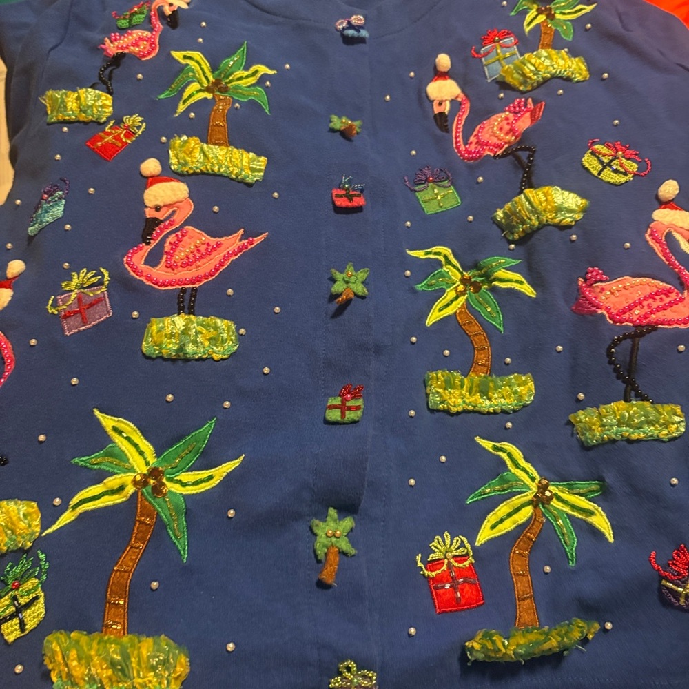 Tropical Embroidered Women's Button Down Shirt - Blue